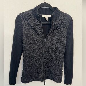 Peter Martin Black Textured Zip Front Knit Jacket Size S